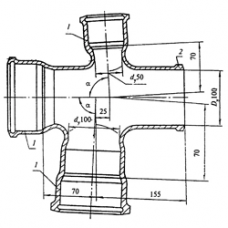 Чугунная прямая крестовина 100x50 мм прямая со смещенной осью отвода СЧ35 ГОСТ 6942-98